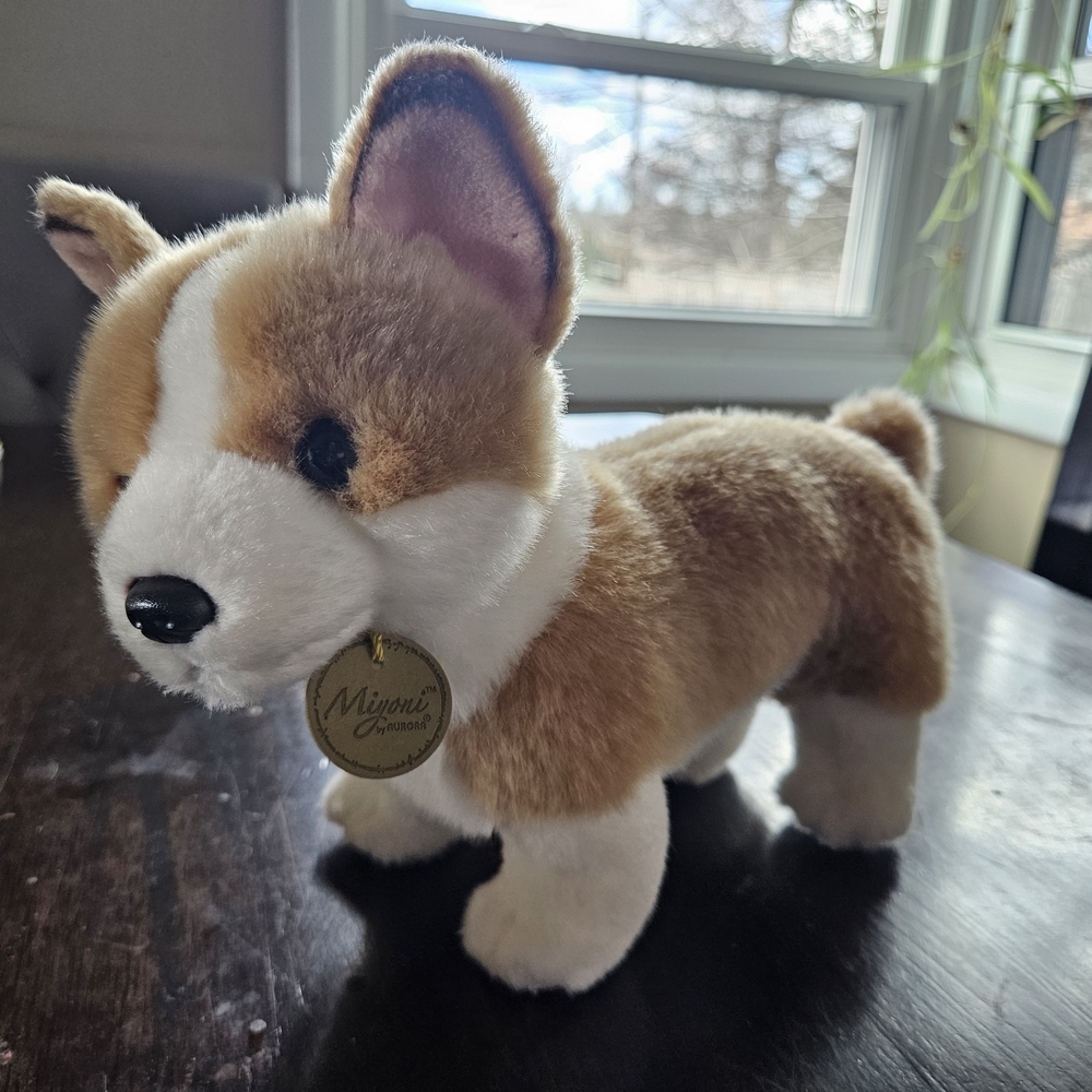 MIYONI Brown & White Corgi Plush Toy - Soft Standing Stuffed Animal